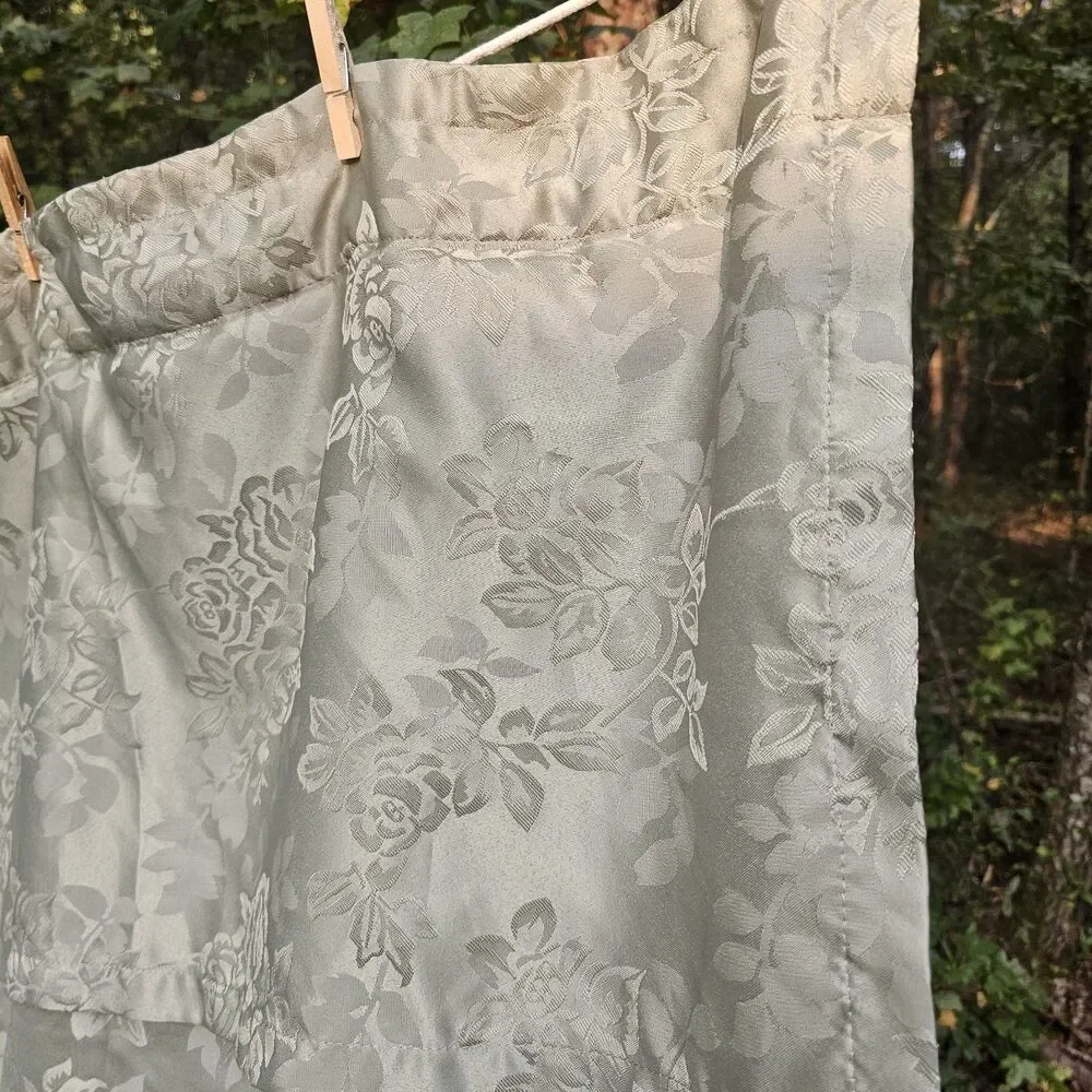 Victorian Style Sage Green Floral Jacquard Damask Curtain Panels & Valance
